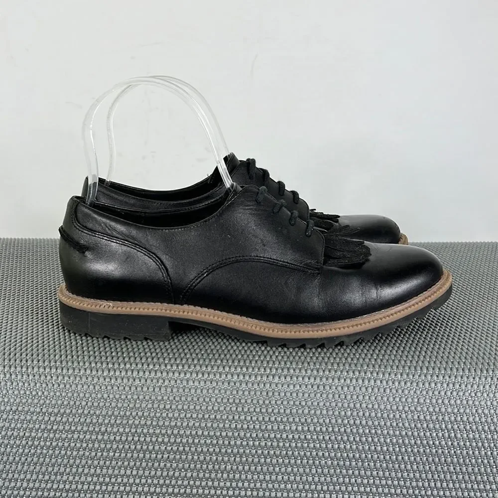 Clarks Somerset black leather griffin Mabel fringe loafers women’s size 8
